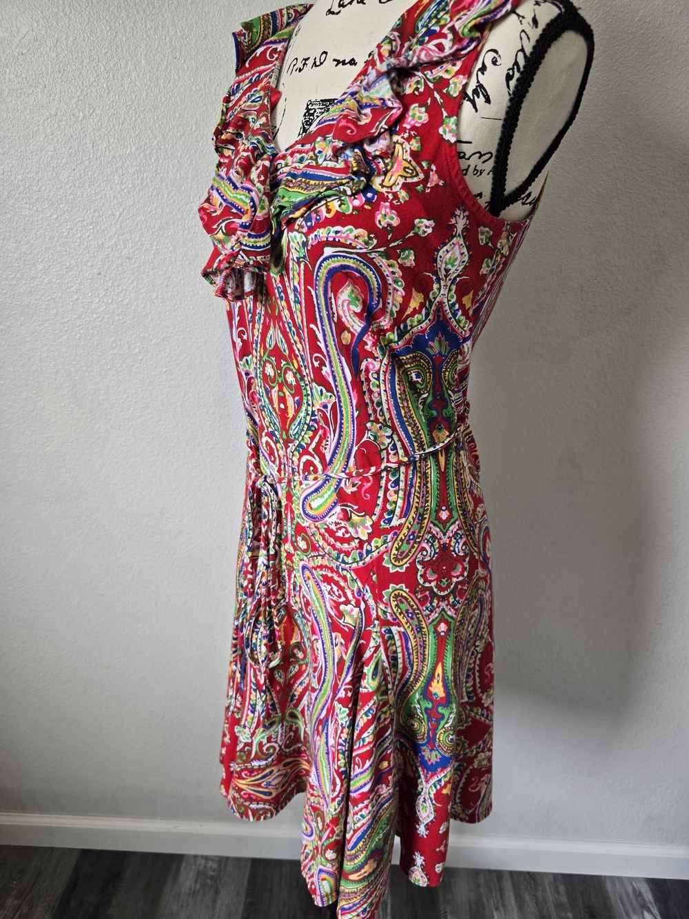 Lauren Ralph Lauren dress Size S Paisley Ruffled Collar Belted - Picture 2 of 9